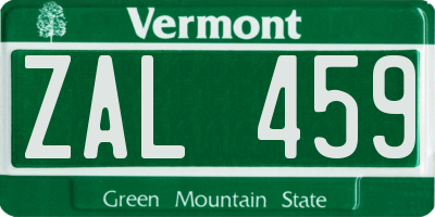 VT license plate ZAL459