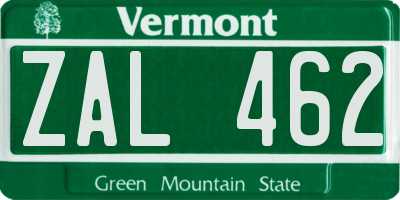 VT license plate ZAL462