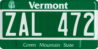 VT license plate ZAL472