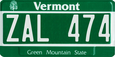 VT license plate ZAL474