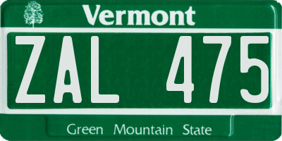 VT license plate ZAL475