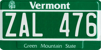 VT license plate ZAL476
