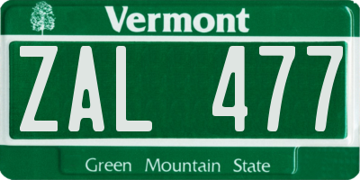 VT license plate ZAL477
