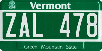 VT license plate ZAL478