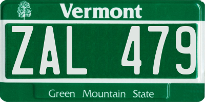 VT license plate ZAL479
