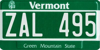 VT license plate ZAL495