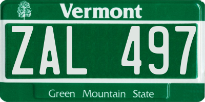 VT license plate ZAL497