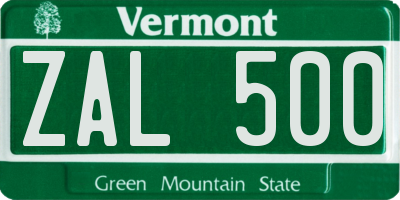 VT license plate ZAL500