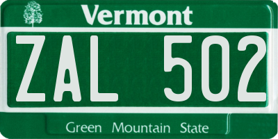 VT license plate ZAL502