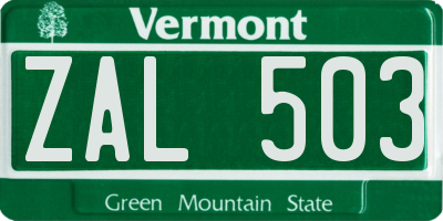 VT license plate ZAL503