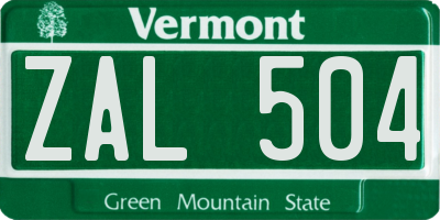 VT license plate ZAL504