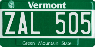 VT license plate ZAL505
