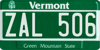 VT license plate ZAL506