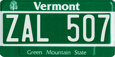 VT license plate ZAL507