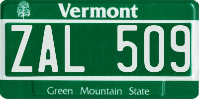 VT license plate ZAL509