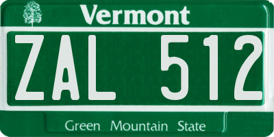 VT license plate ZAL512