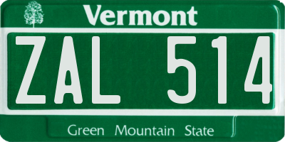 VT license plate ZAL514
