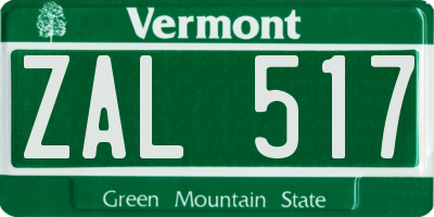 VT license plate ZAL517