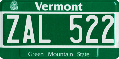 VT license plate ZAL522