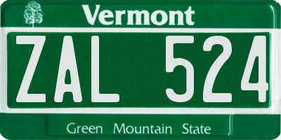 VT license plate ZAL524