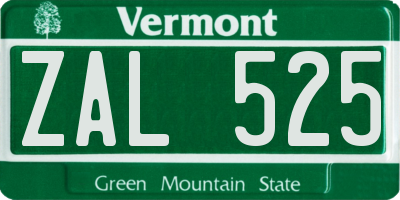VT license plate ZAL525