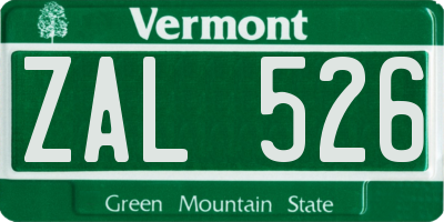 VT license plate ZAL526