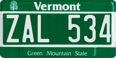 VT license plate ZAL534