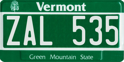 VT license plate ZAL535