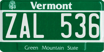 VT license plate ZAL536
