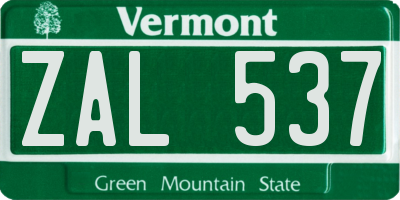 VT license plate ZAL537