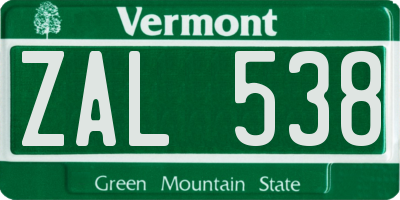 VT license plate ZAL538