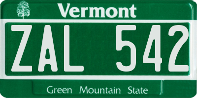 VT license plate ZAL542