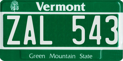 VT license plate ZAL543