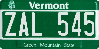 VT license plate ZAL545