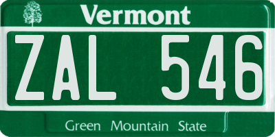 VT license plate ZAL546