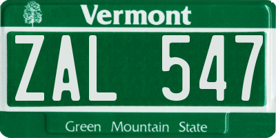 VT license plate ZAL547