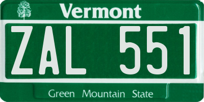 VT license plate ZAL551