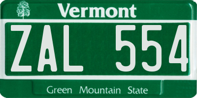 VT license plate ZAL554