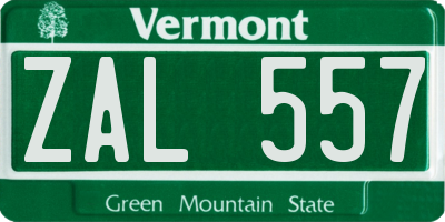 VT license plate ZAL557