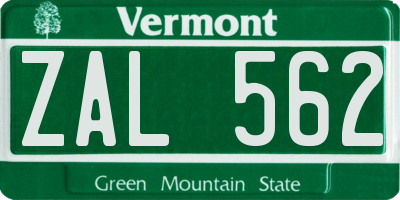 VT license plate ZAL562