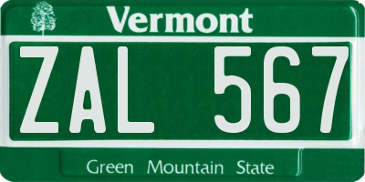 VT license plate ZAL567