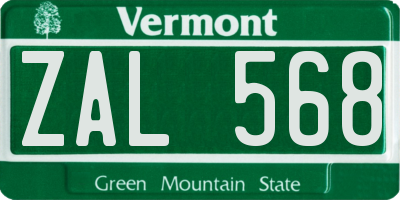 VT license plate ZAL568