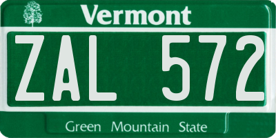 VT license plate ZAL572