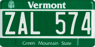 VT license plate ZAL574