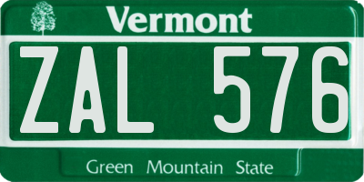 VT license plate ZAL576