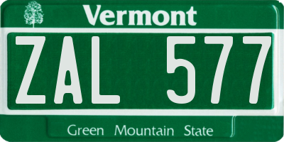 VT license plate ZAL577