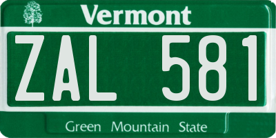 VT license plate ZAL581