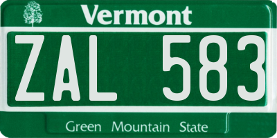 VT license plate ZAL583
