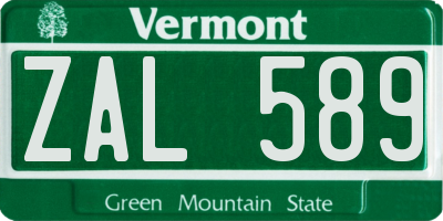 VT license plate ZAL589