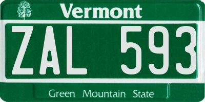 VT license plate ZAL593